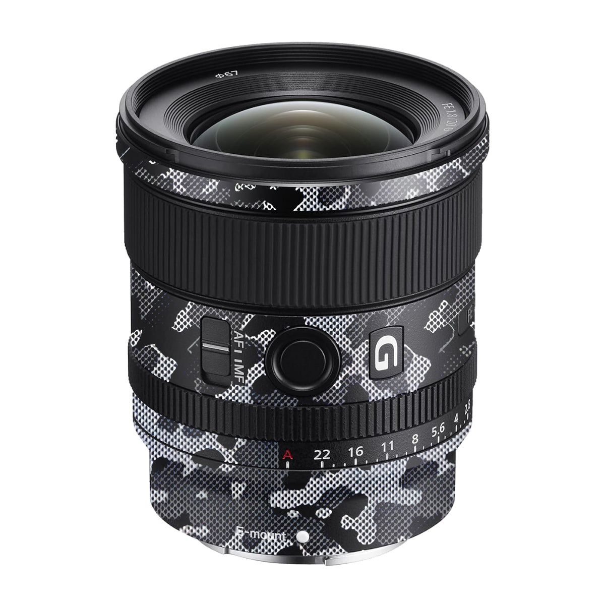 Stealth Grey Camo Sony FE 20mm F/1.8 G Camera Lens Skin