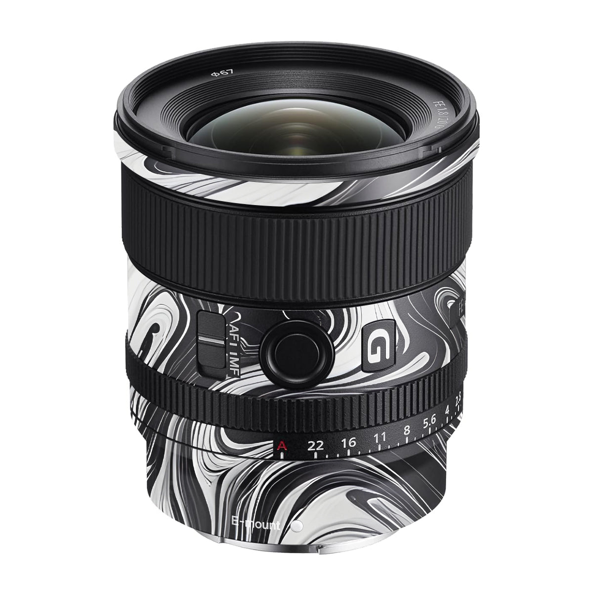 Black and White Marble Sony FE 20mm F/1.8 G Camera Lens Skin