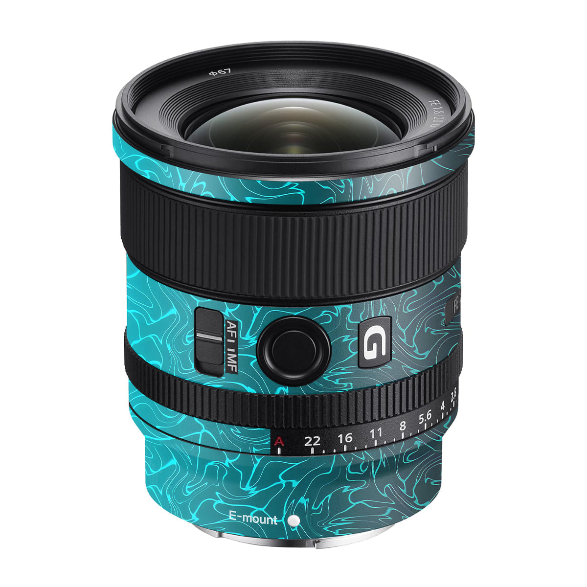 Cyan Blue to Black Gradient Sony FE 20mm F/1.8 G Camera Lens Skin