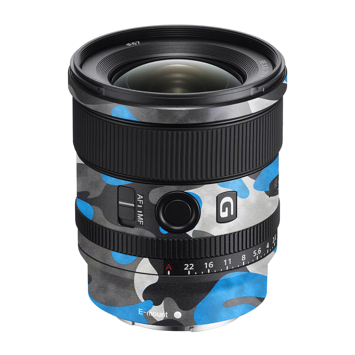Blue Grey Camo Sony FE 20mm F/1.8 G Camera Lens Skin