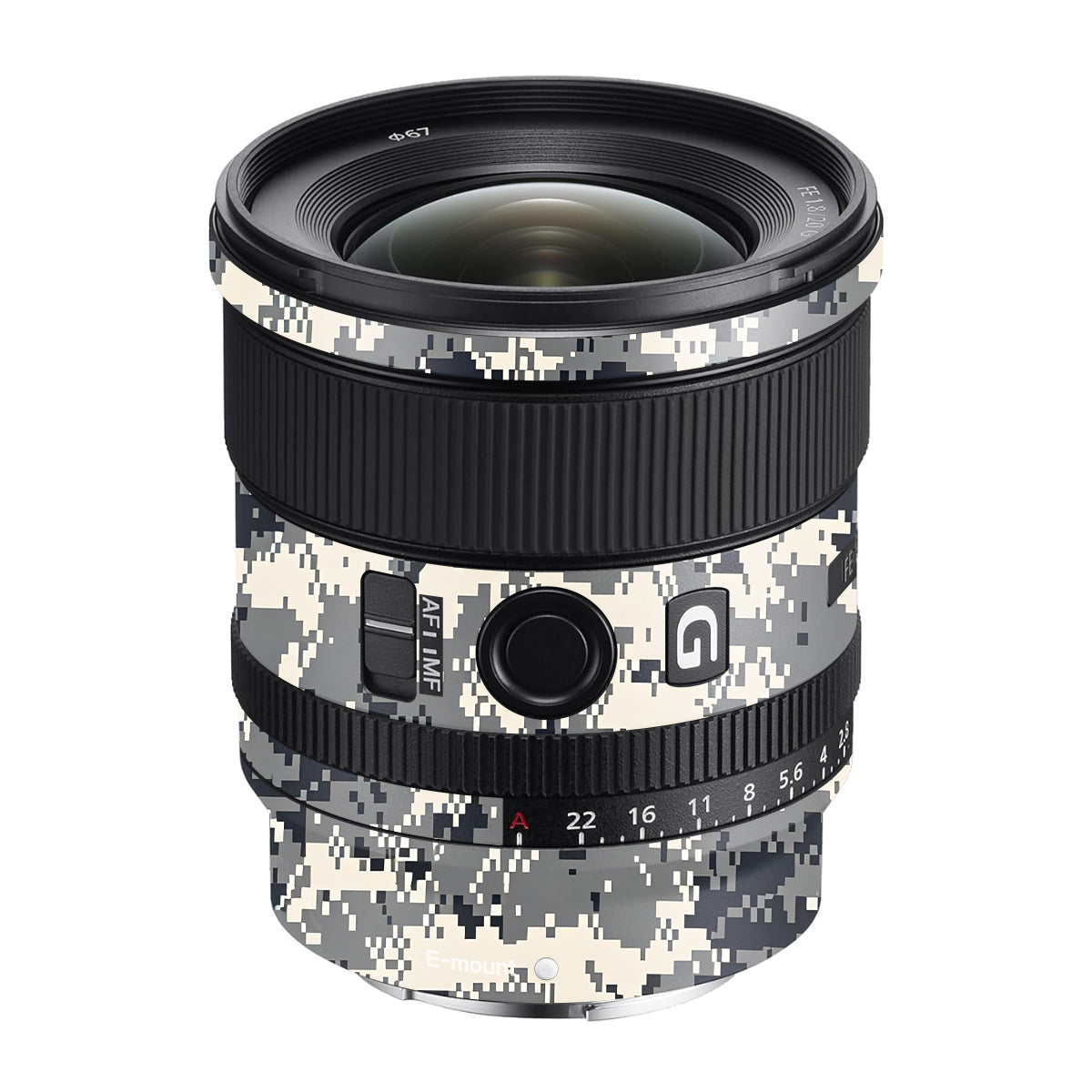 Grey Black Pixel Sony FE 20mm F/1.8 G Camera Lens Skin