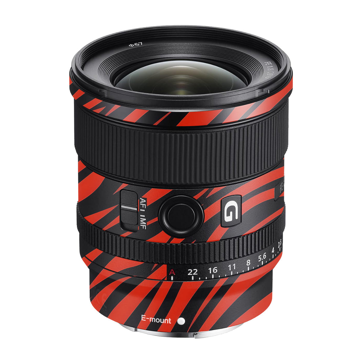 Red and Black Stripes Sony FE 20mm F/1.8 G Camera Lens Skin