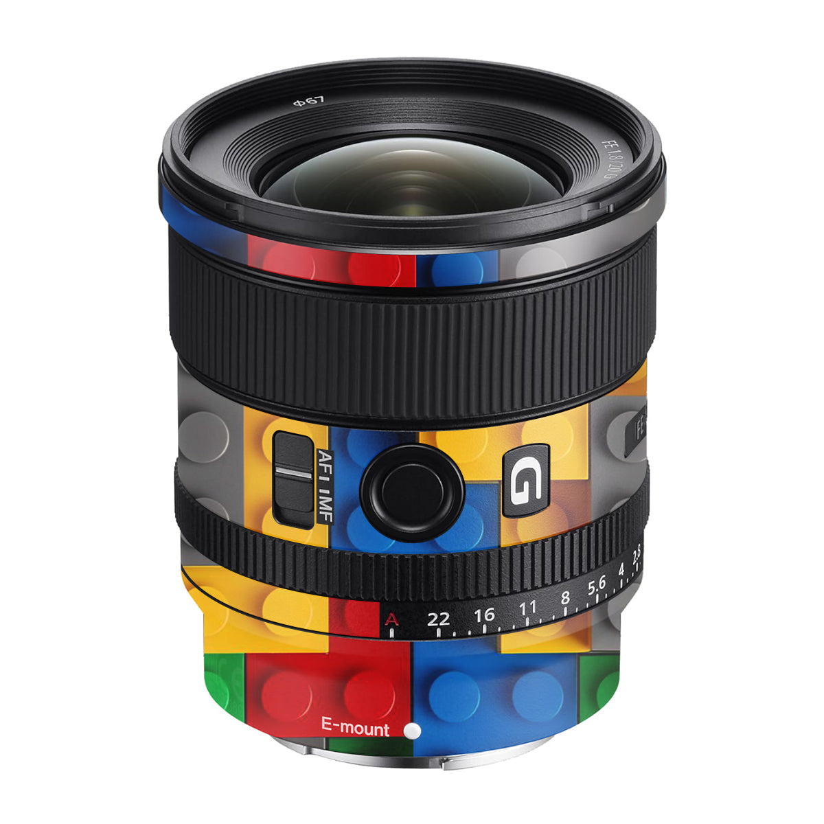 Colorful LEGO Brick Wall Pattern Sony FE 20mm F/1.8 G Camera Lens Skin