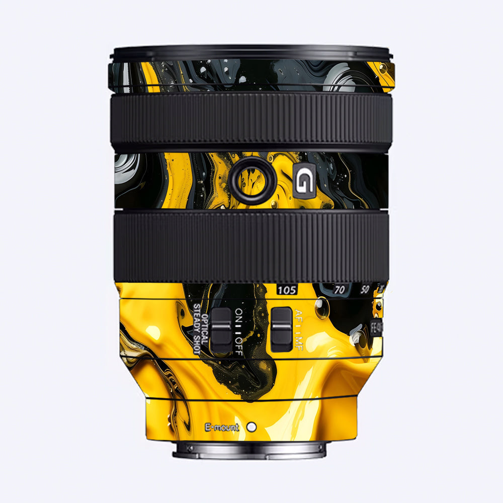 Yellow and Black Paint Swirls Sony FE 24–105mm f/4 G OSS Camera Lens Skin