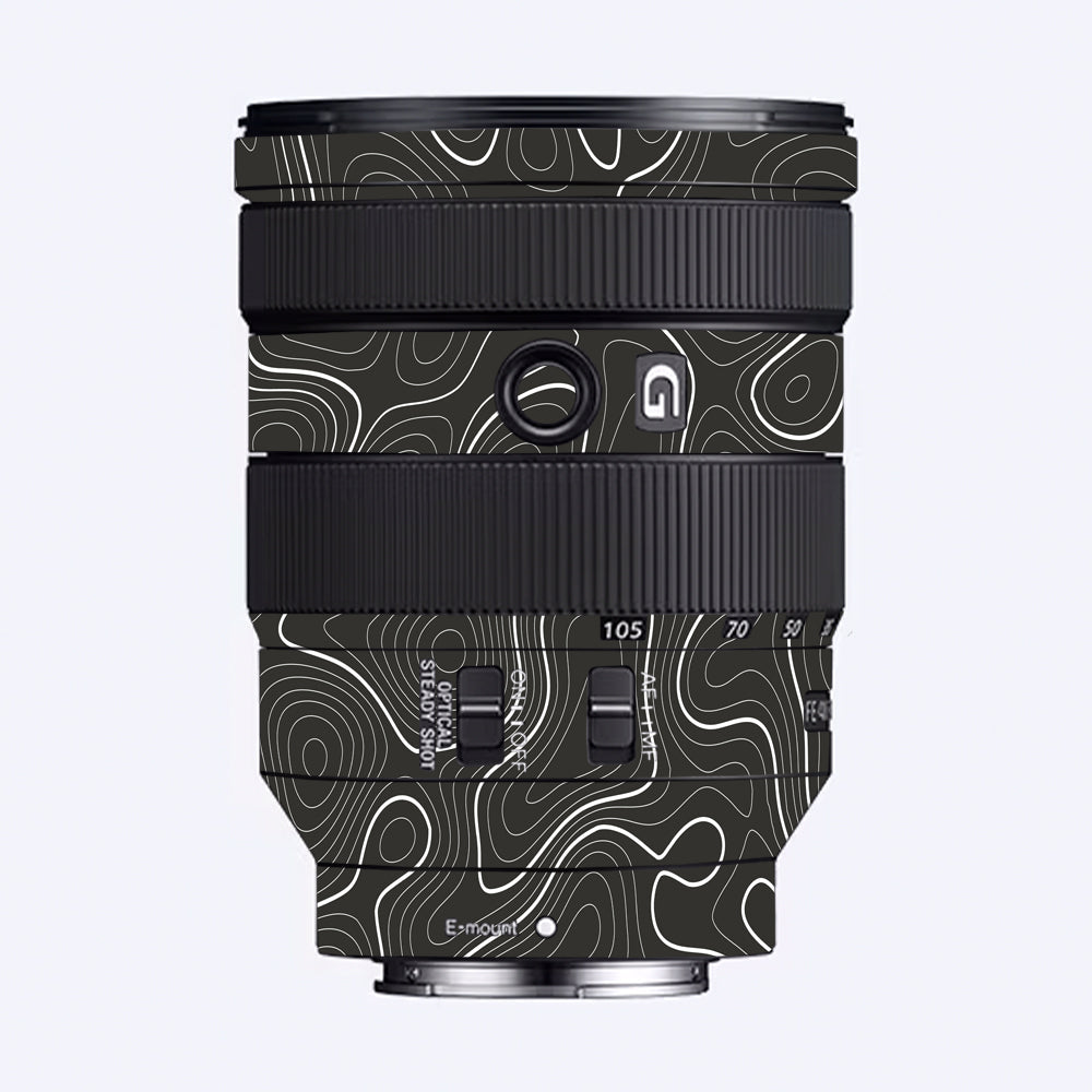 Grayscale Topographic Lines Sony 24-105mm Camera Lens Skin