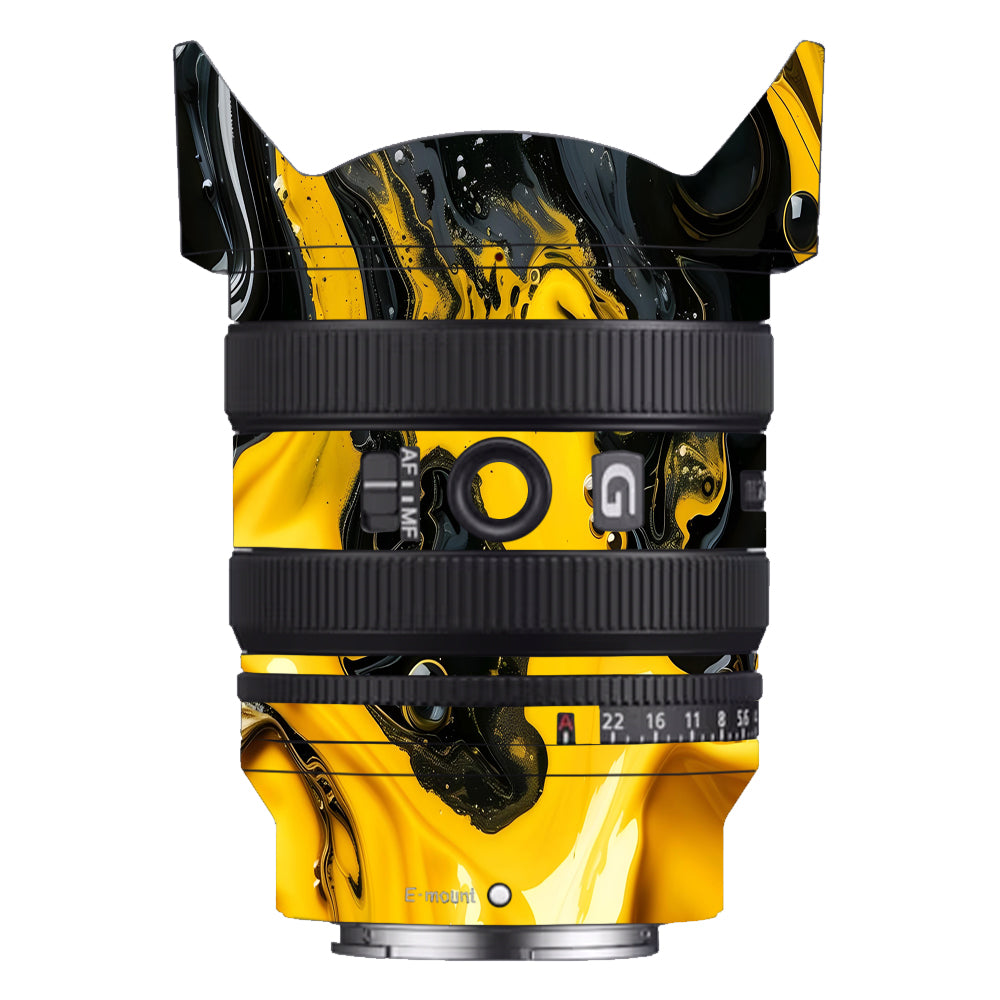 Yellow and Black Paint Swirls Sony FE 24–50mm f/2.8 G Camera Lens Skin