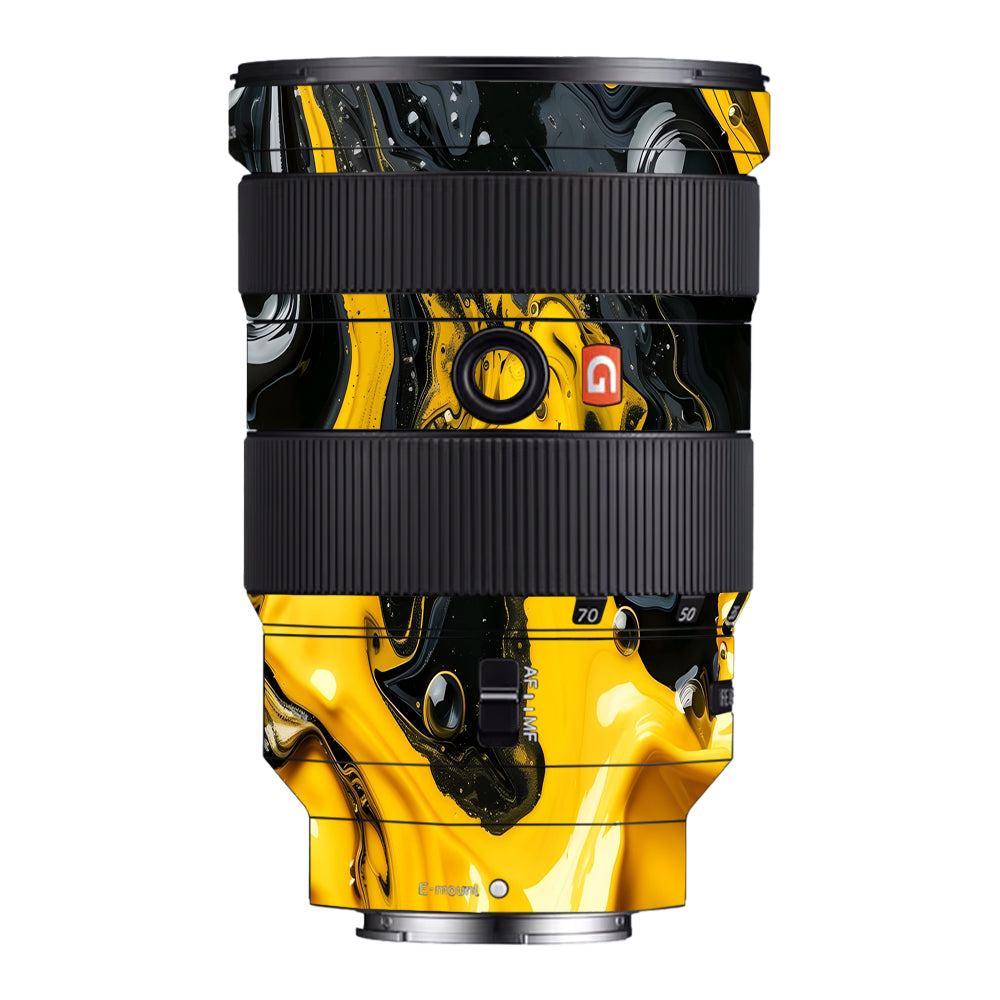 Yellow and Black Paint Swirls Sony FE 24-70mm f/2.8 GM Camera Lens Skin