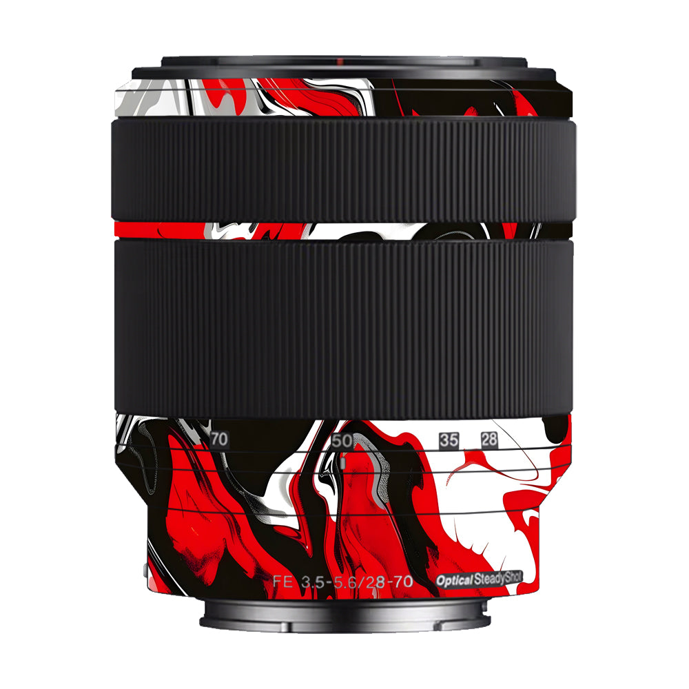 Scarlet and White Motion Sony FE 28–70mm f/3.5–5.6 OSS Camera Lens Skin