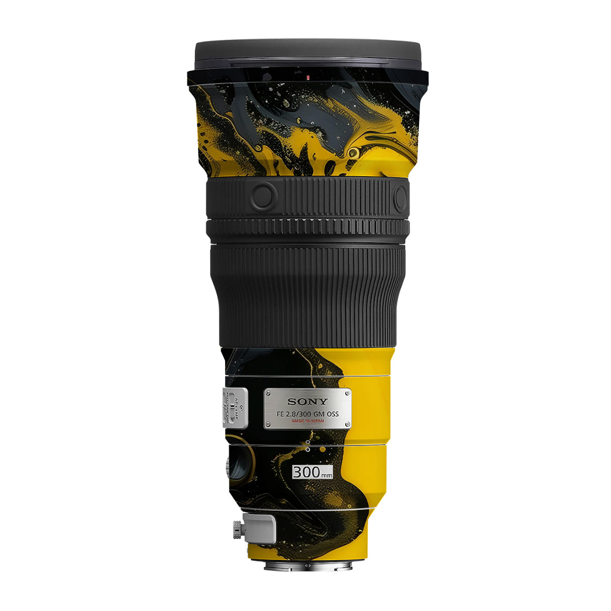 Yellow and Black Paint Swirls Sony FE 300mm F/2.8 GM OSS Camera Lens Skin
