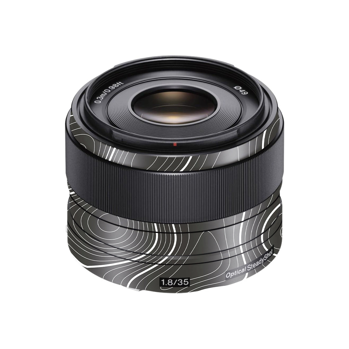 Grayscale Topographic Lines Sony FE 35mm F/1.8 Camera Lens Skin