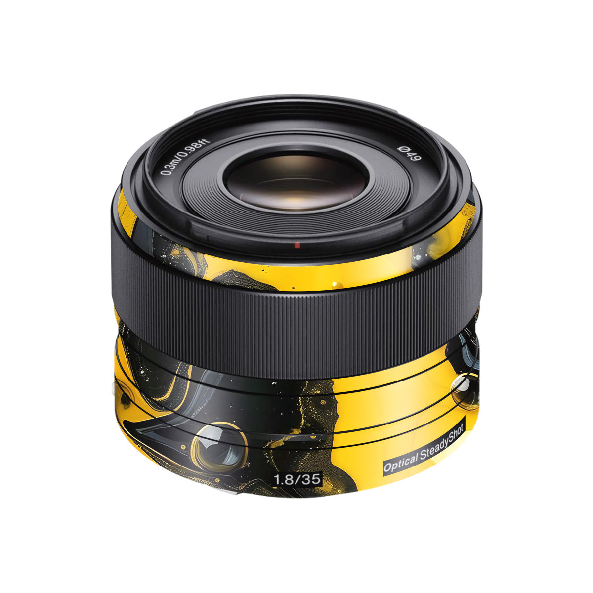 Yellow and Black Paint Swirls Sony FE 35mm F/1.8 Camera Lens Skin