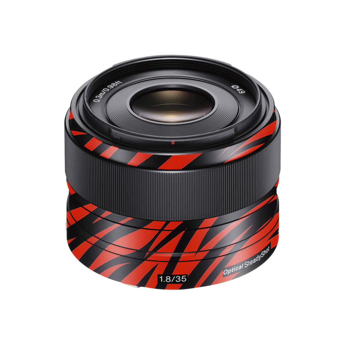 Red and Black Stripes Sony FE 35mm F/1.8 Camera Lens Skin