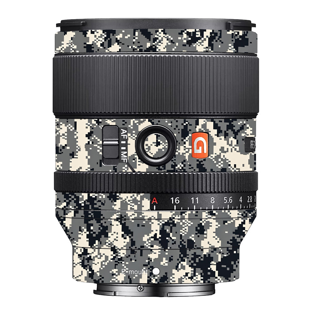 Grey Black Pixel Sony 35mm 1.4 Camera Lens Skin