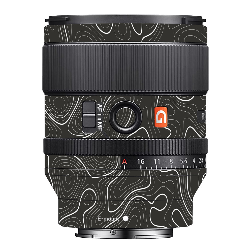 Grayscale Topographic Lines Sony 35mm 1.4 Camera Lens Skin