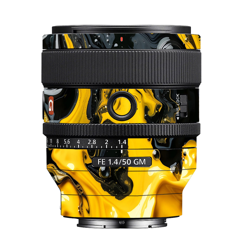 Yellow and Black Paint Swirls Sony FE 50mm f/1.4 GM Camera Lens Skin