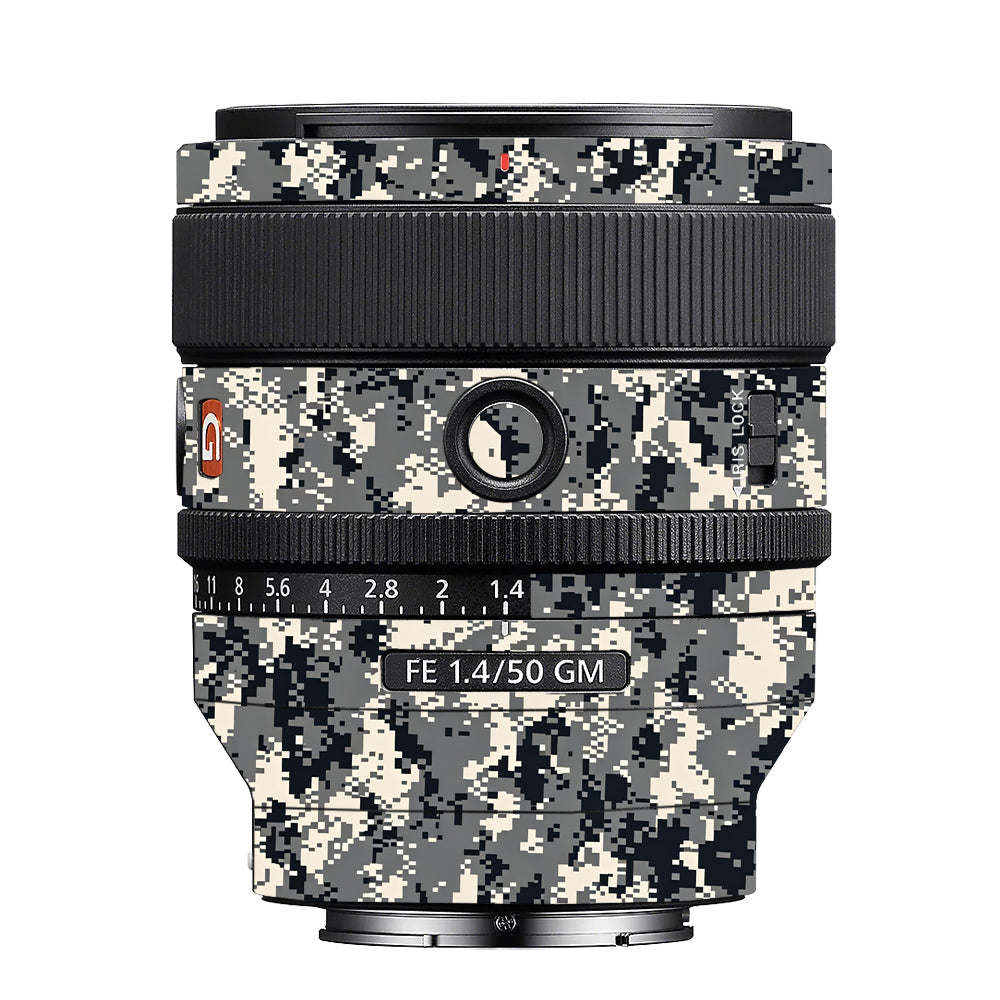 Grey Black Pixel Sony 50mm 1.4 Camera Lens Skin