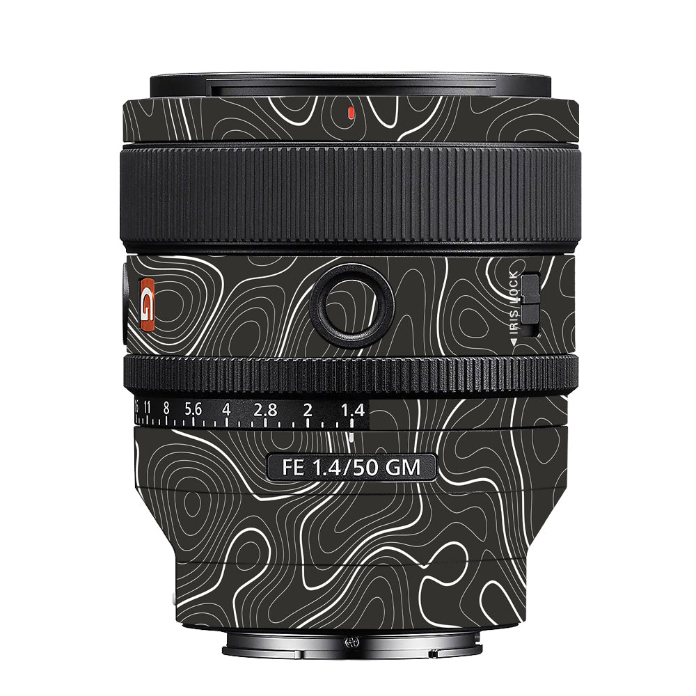 Grayscale Topographic Lines Sony 50mm 1.4 Camera Lens Skin