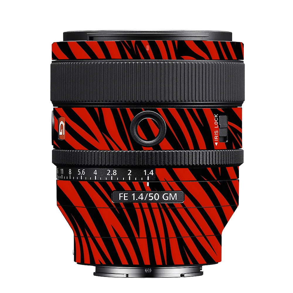 Red and Black Stripes Sony 50mm 1.4 Camera Lens Skin