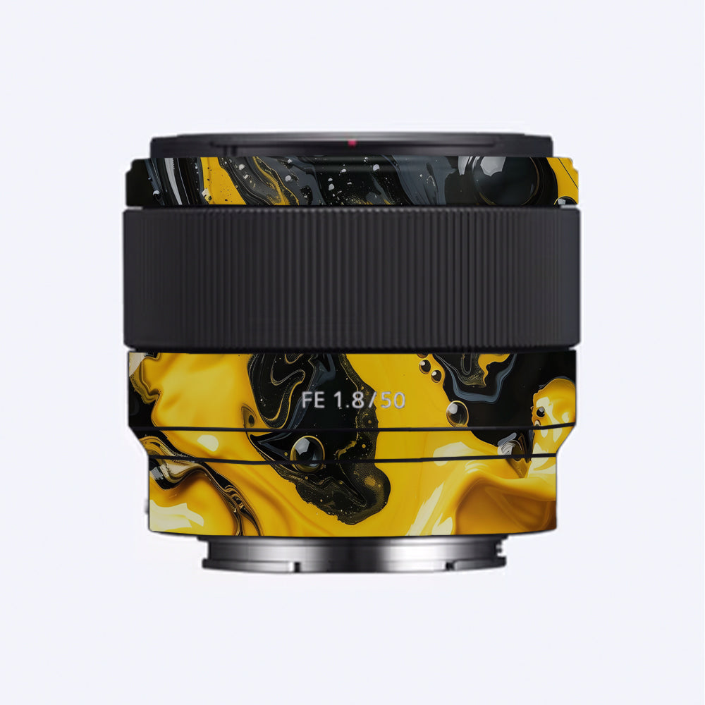 Yellow and Black Paint Swirls Sony FE 50mm f/1.8 Camera Lens Skin