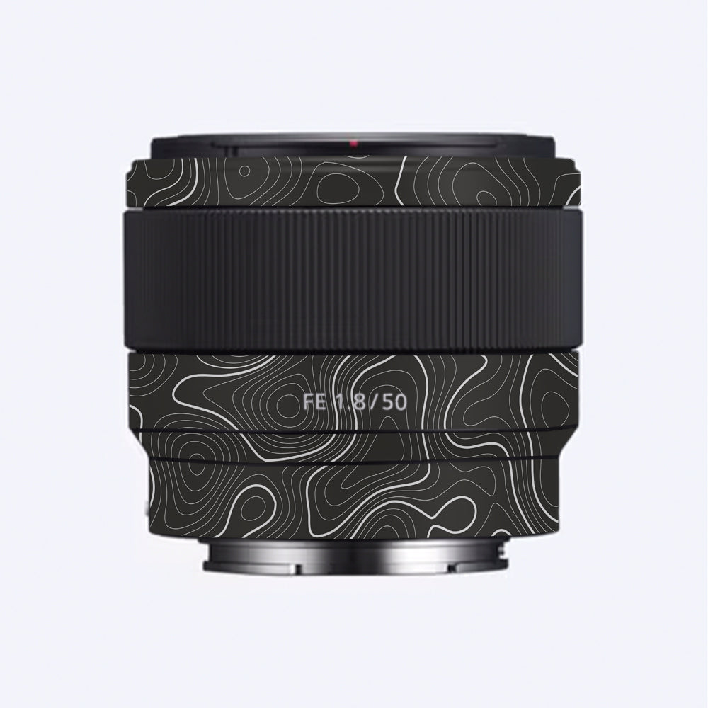 Grayscale Topographic Lines Sony 50mm 1.8 Camera Lens Skin