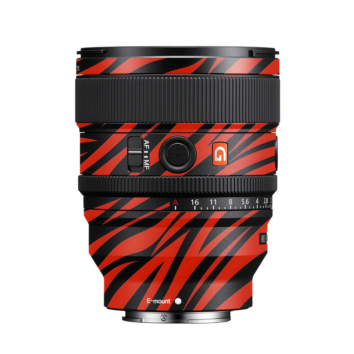 Red and Black Stripes Sony FE 85mm F/1.4 GM II Camera Lens Skin