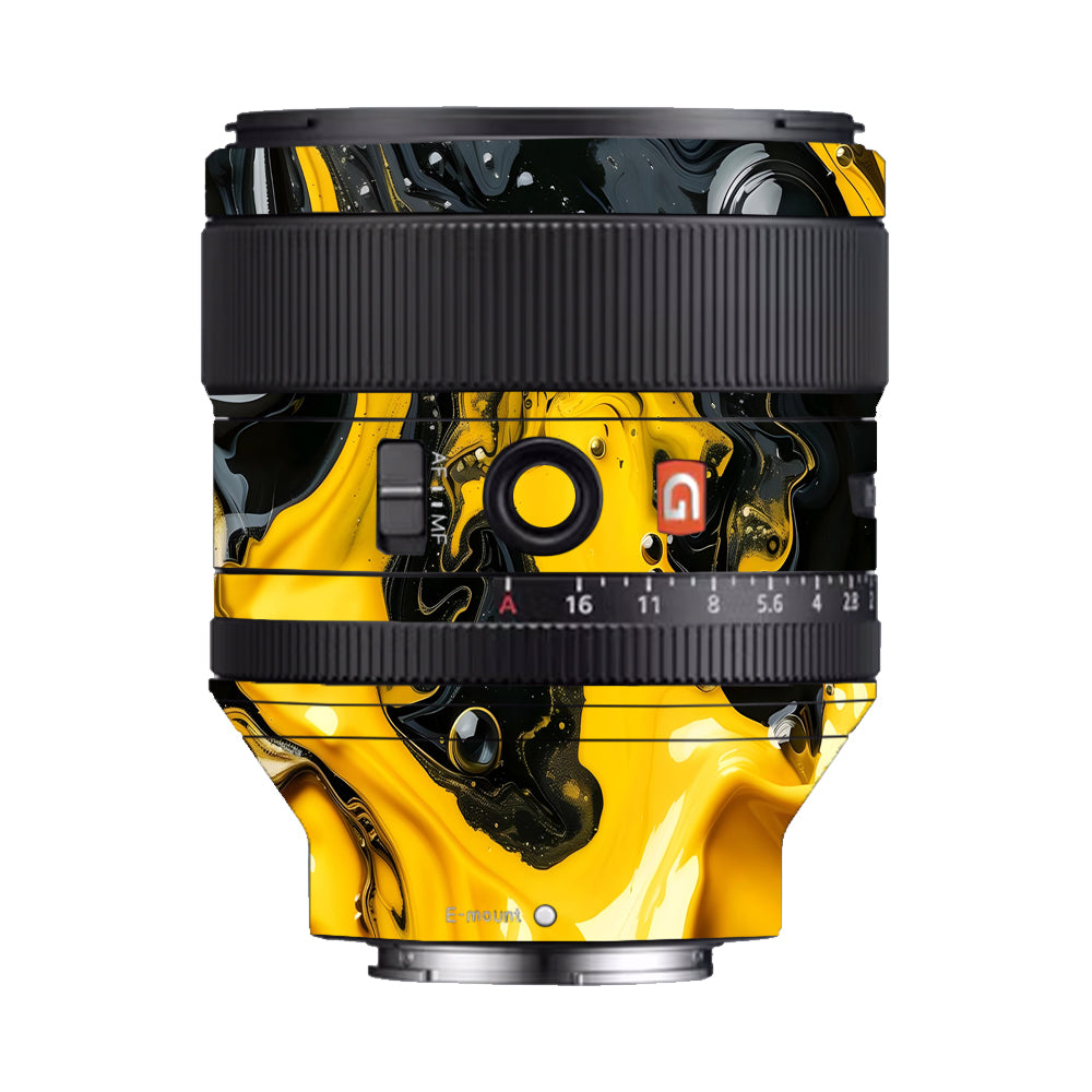 Yellow and Black Paint Swirls Sony FE 85mm f/1.4 GM Camera Lens Skin