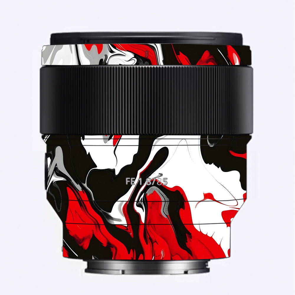 Scarlet and White Motion Sony FE 85mm f/1.8 Camera Lens Skin