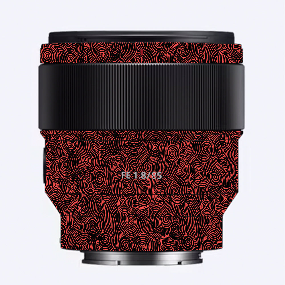 Red Spirals Sony 85mm 1.8 Camera Lens Skin