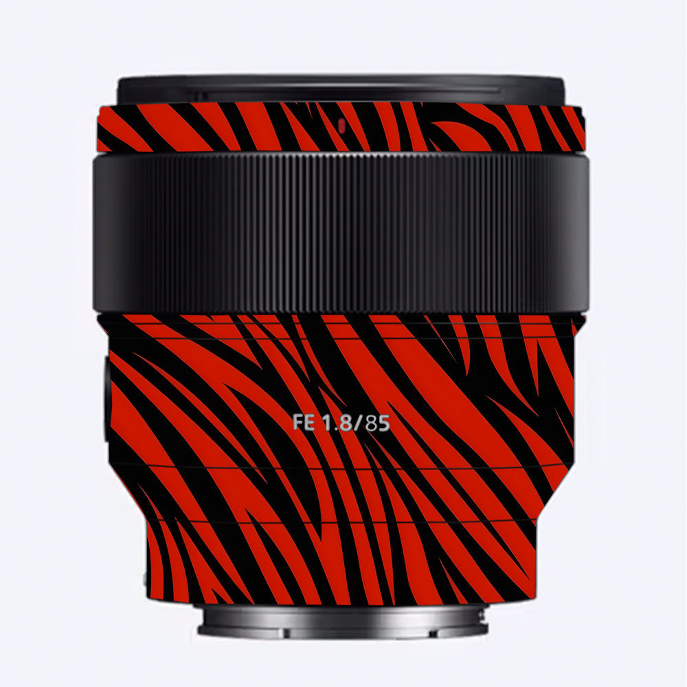 Red and Black Stripes Sony 85mm 1.8 Camera Lens Skin