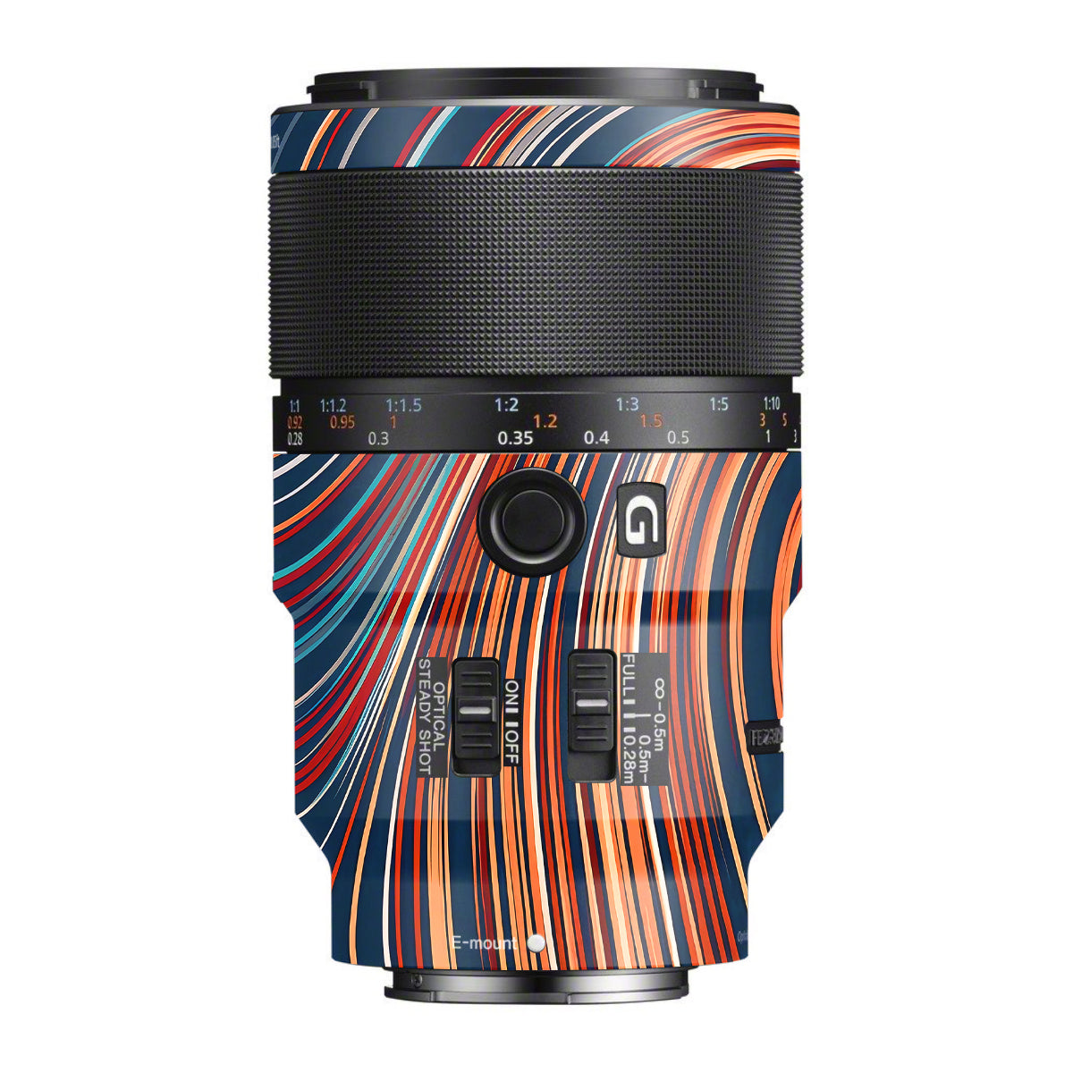 Retro Abstract Striped Swirl Sony FE 90mm F/2.8 Macro OSS Camera Lens Skin