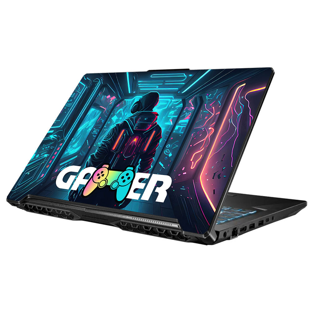 Gamer in Glowing Background Gaming Asus TUF Gaming F17 FX706 Laptop Skin