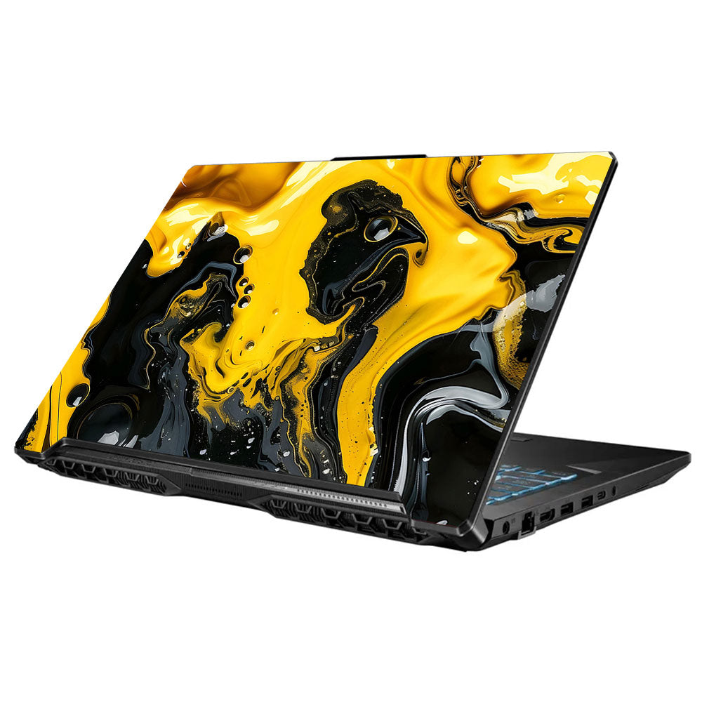 Yellow and Black Paint Swirls Asus TUF Gaming F17 FX706 Laptop Skin
