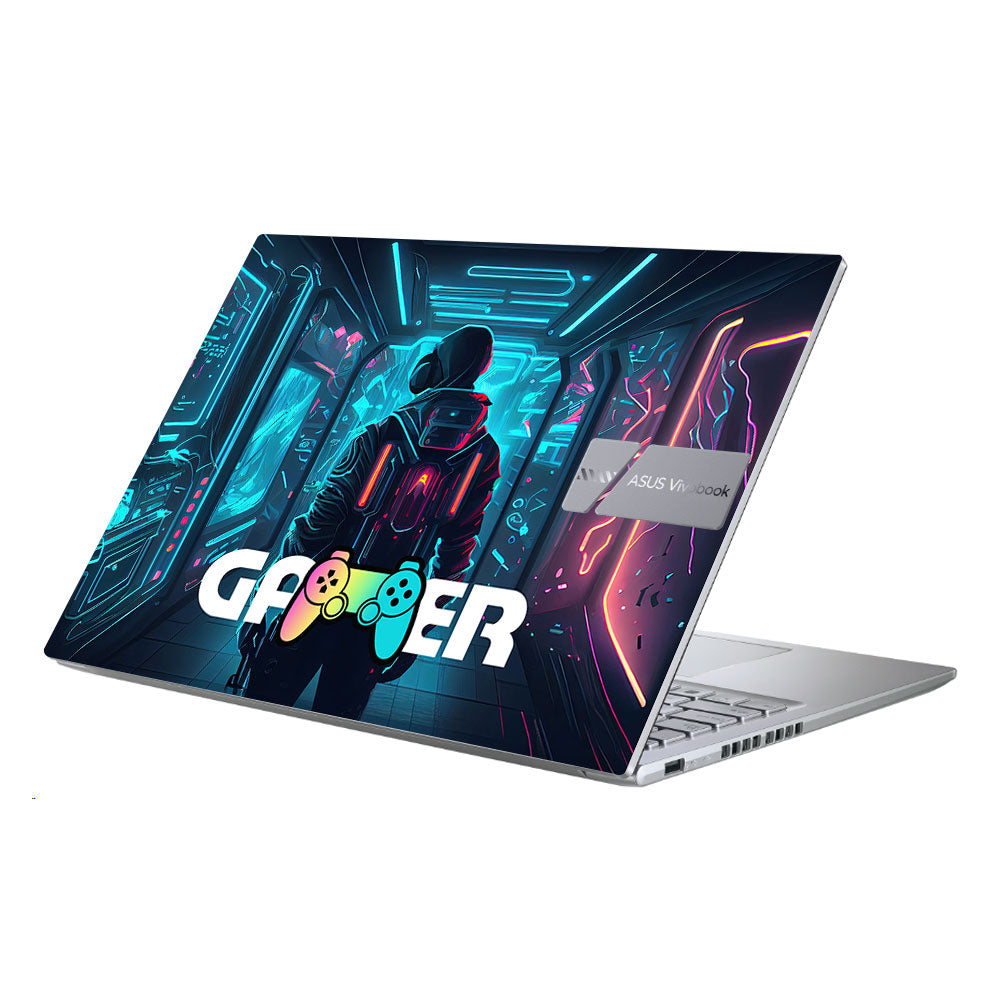 Gamer in Glowing Background Gaming Asus Vivobook X1605ZA Laptop Skin
