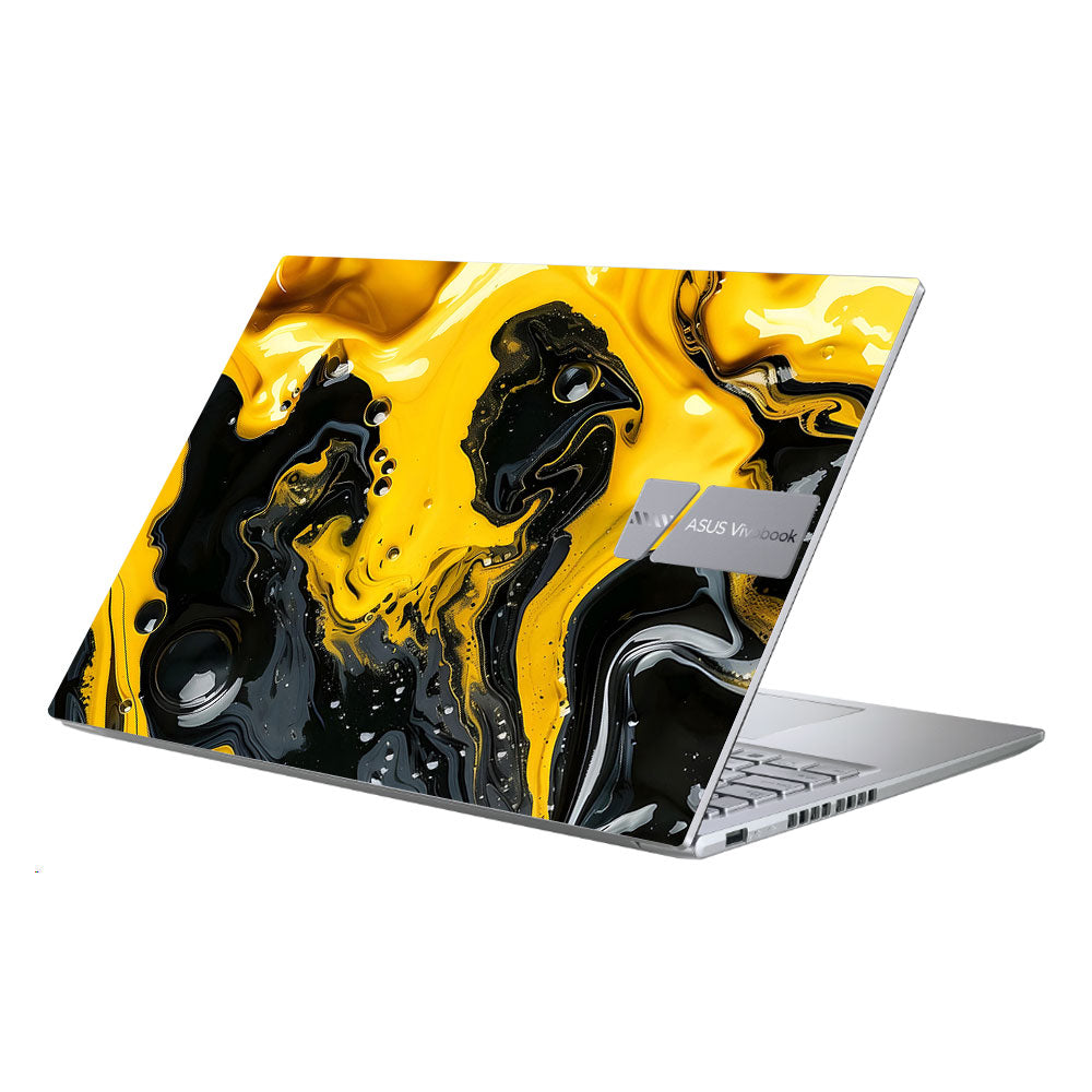 Yellow and Black Paint Swirls Asus Vivobook X1605ZA Laptop Skin