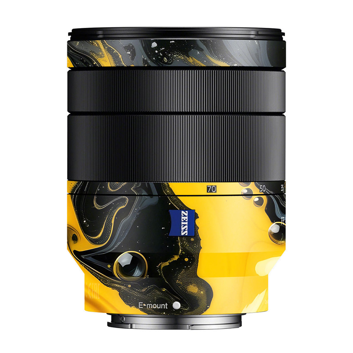 Yellow and Black Paint Swirls Zeiss Vario-Tessar FE 24-70mm F/4 ZA OSS Sony E Camera Lens Skin
