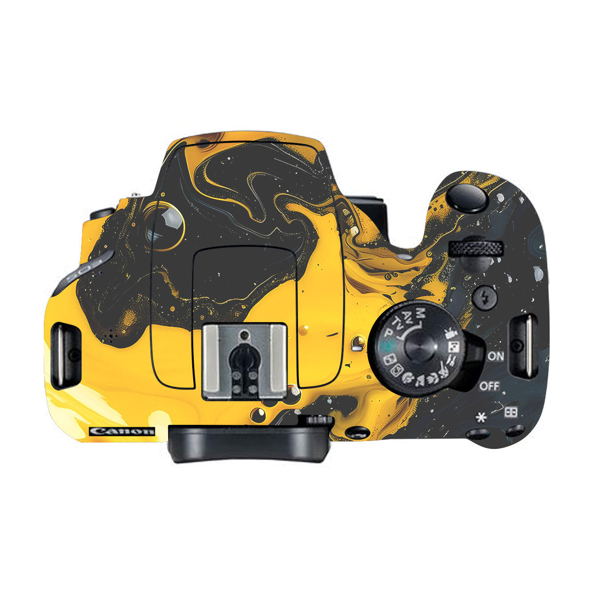 Yellow and Black Paint Swirls Canon EOS 200D Camera Skins