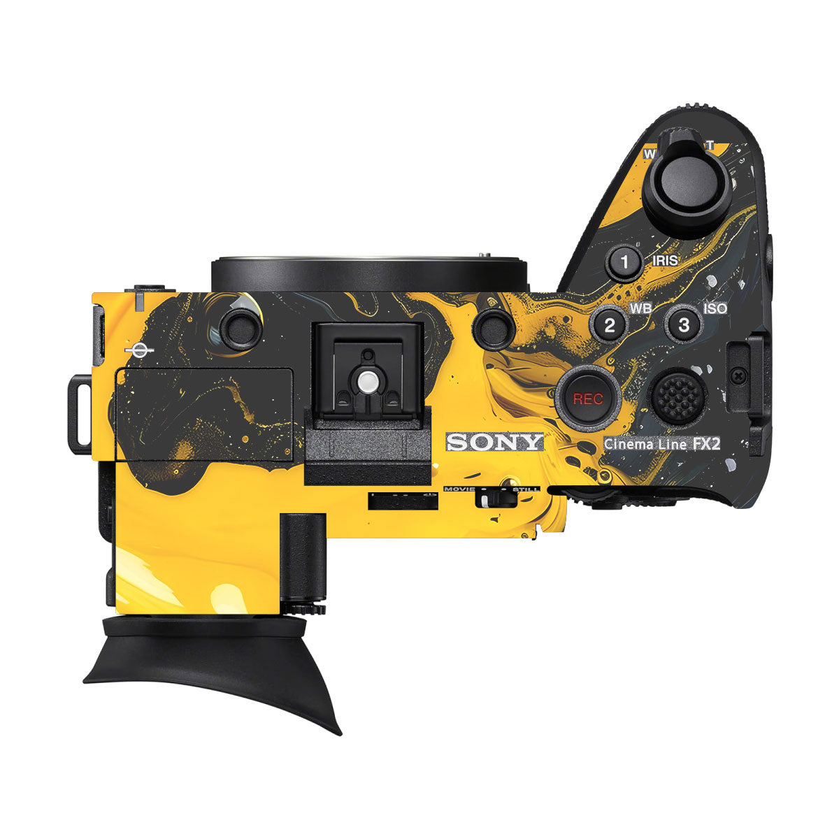 Yellow and Black Paint Swirls Sony FX2 Camera Skins