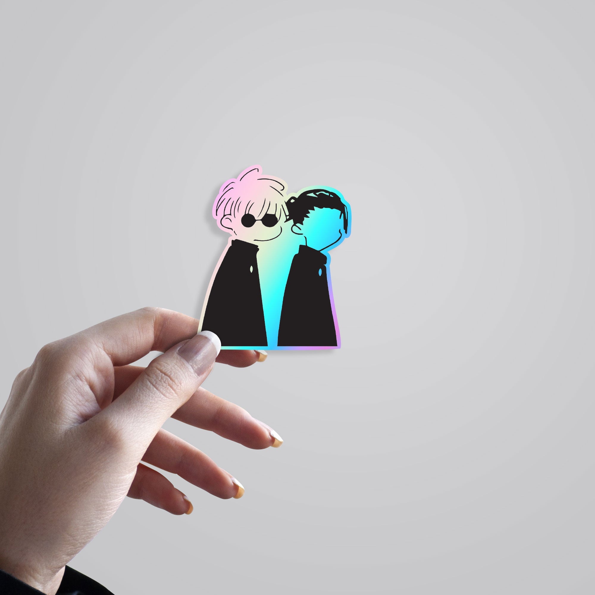 Gojo and Geto in Black Holographic Stickers