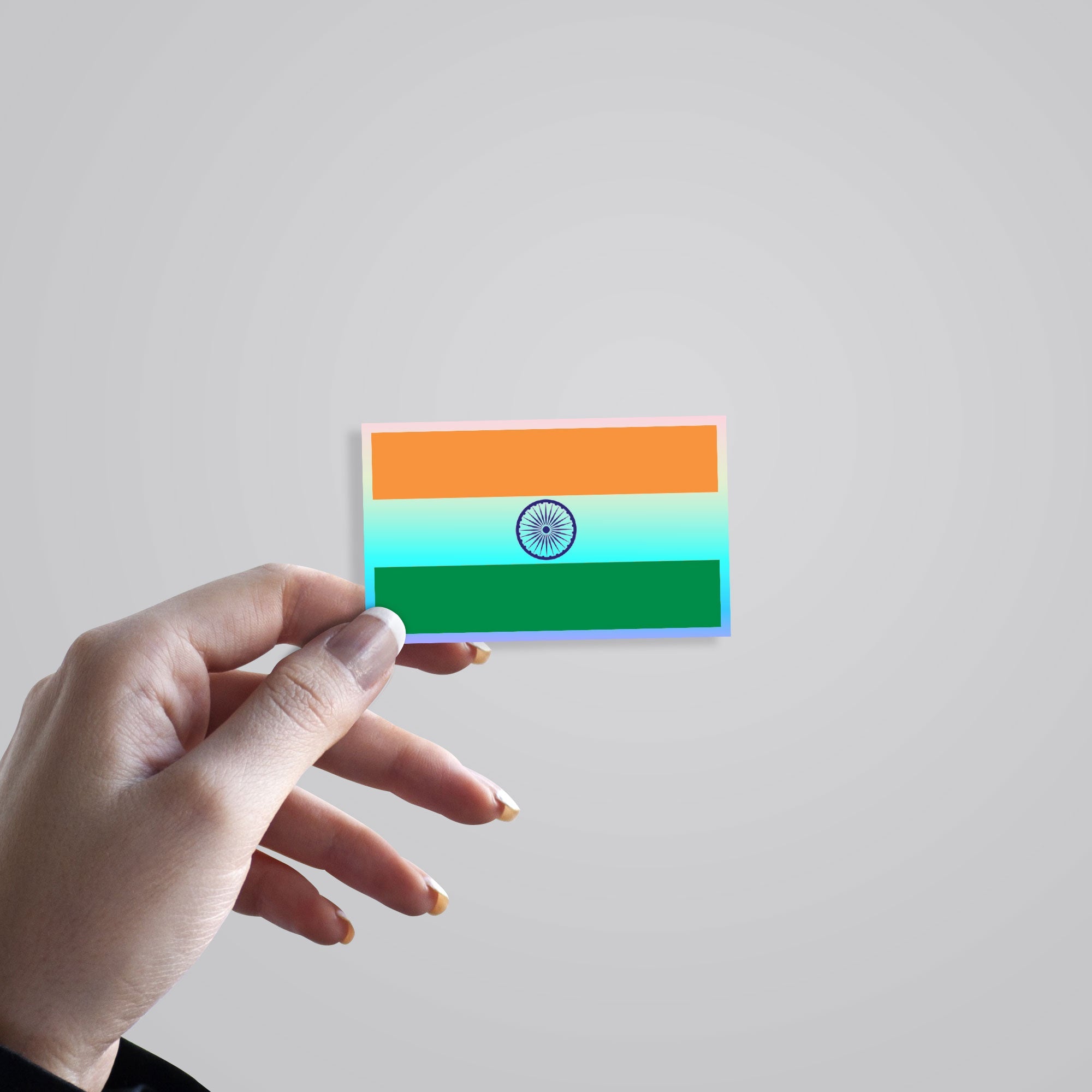 Indian Flag in Rectangle Holographic Stickers