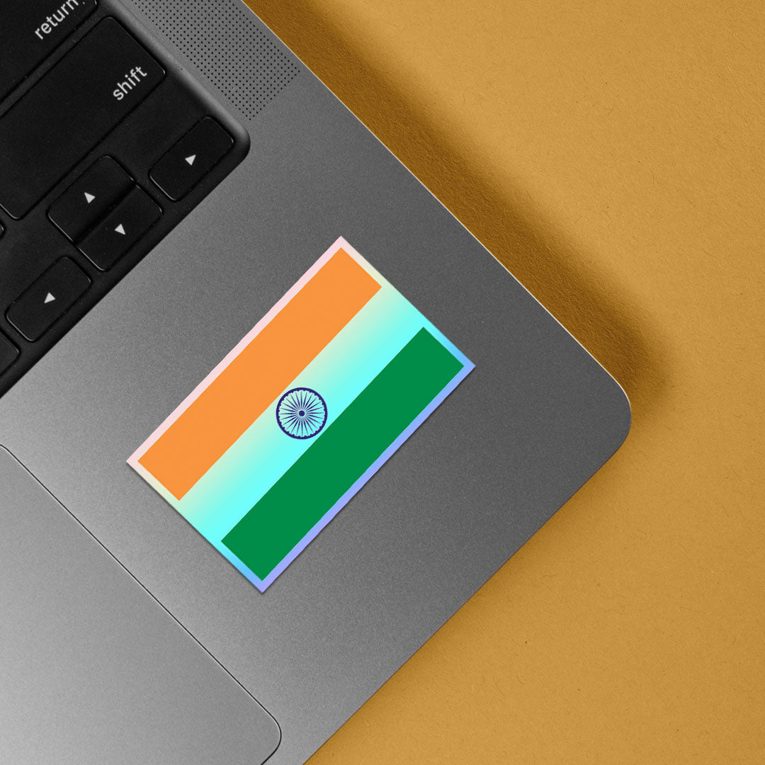 Indian Flag in Rectangle Holographic Stickers