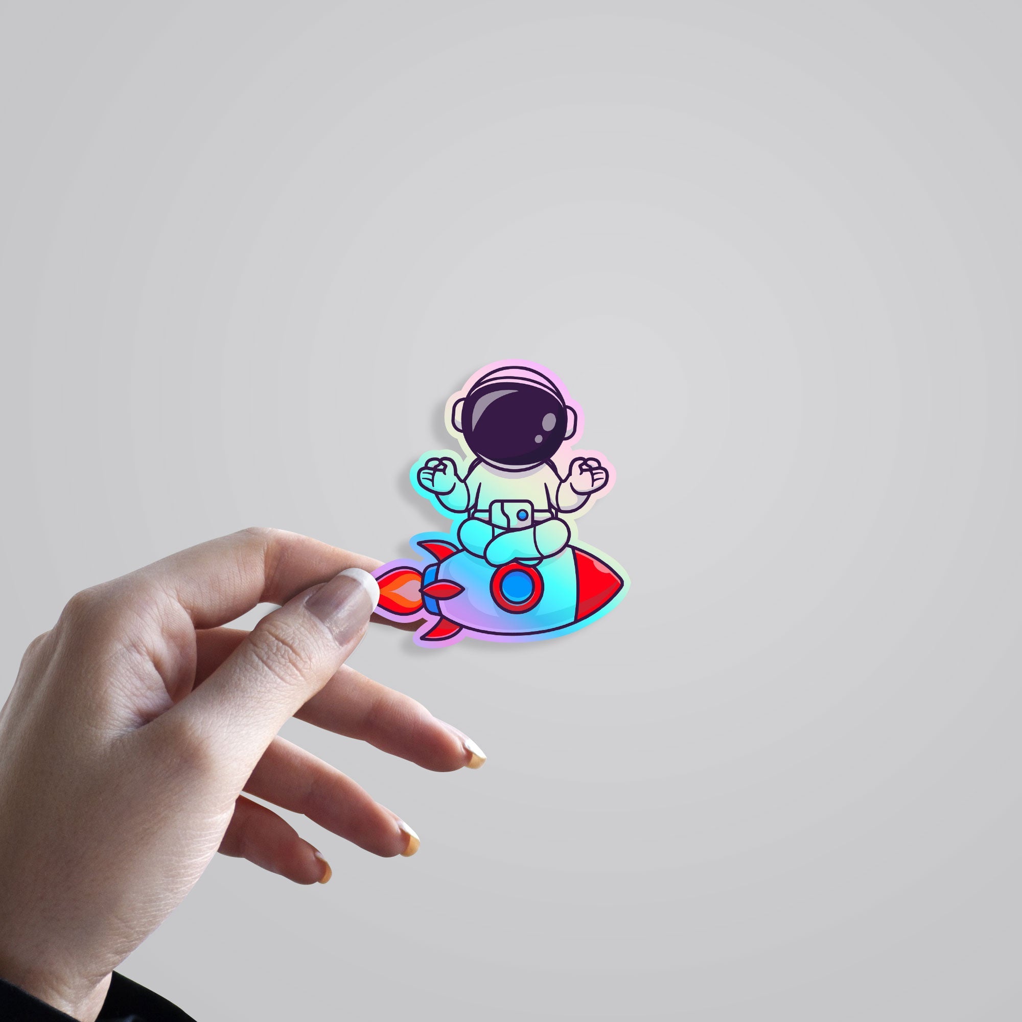 Meditating Astronaut Holographic Stickers