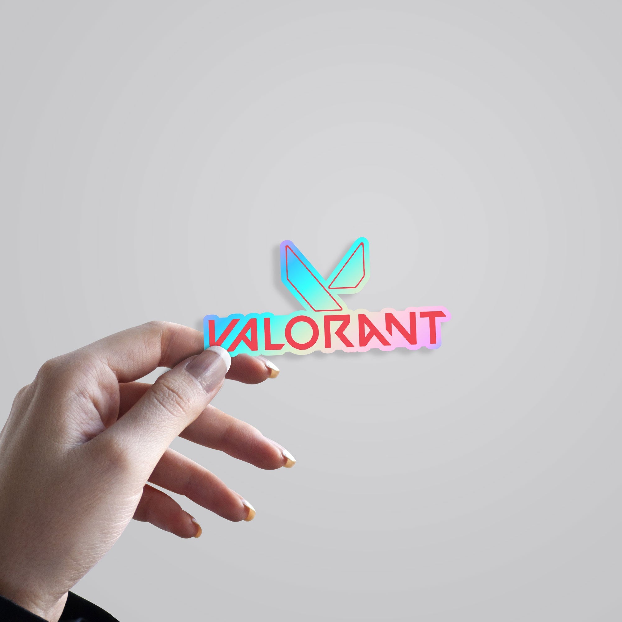 Valorant Logo in Coral Holographic Stickers