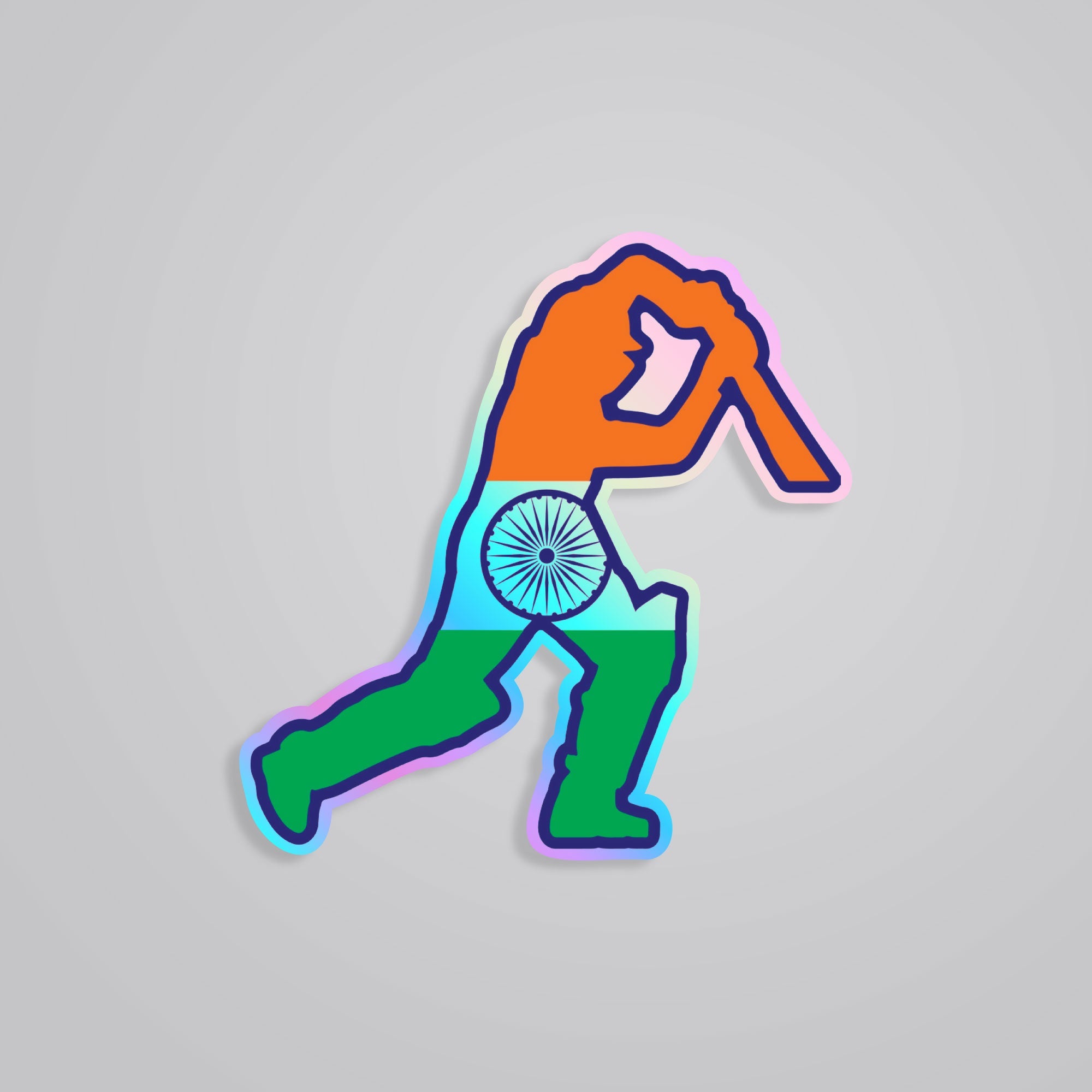 Fomo Store Holographic Stickers Sports Cricket Player in Indian Flag