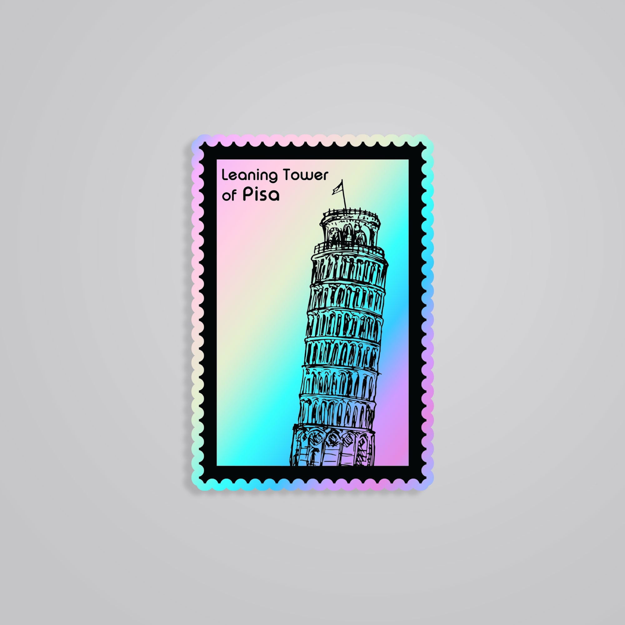 Fomo Store Holographic Stickers Travels Leaning tower of Pisa Stamp