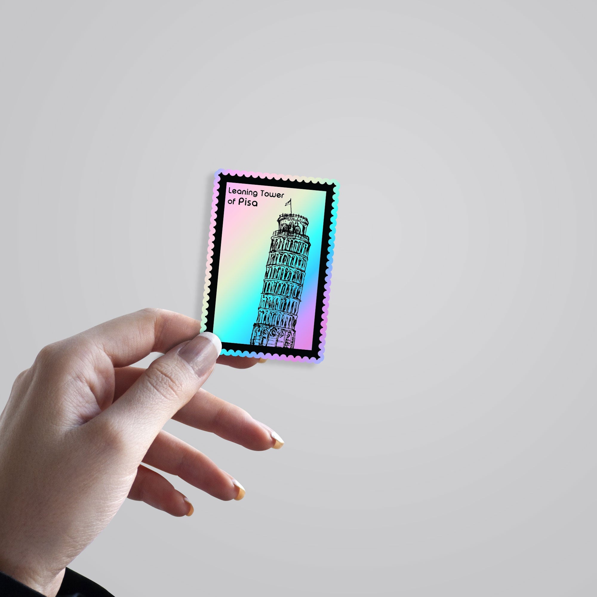 Leaning tower of Pisa Stamp Holographic Stickers