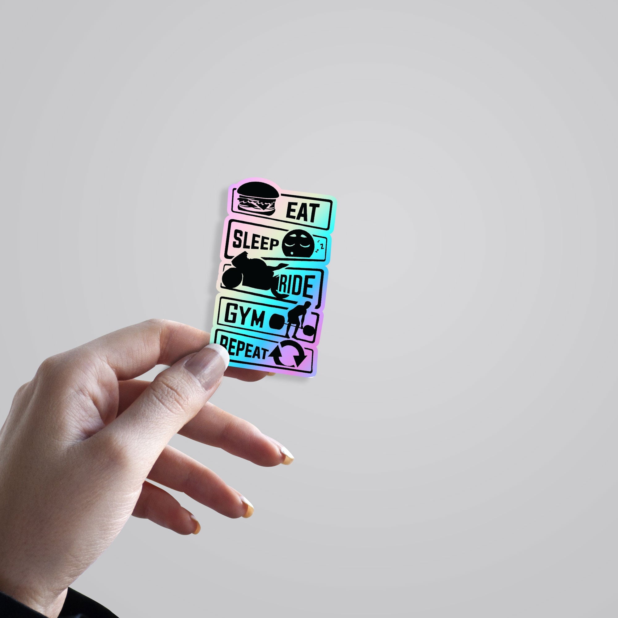 Eat Sleep Ride Gym Repeat Holographic Stickers