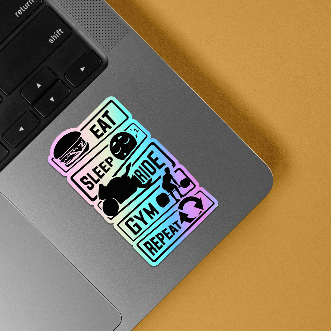 Eat Sleep Ride Gym Repeat Holographic Stickers