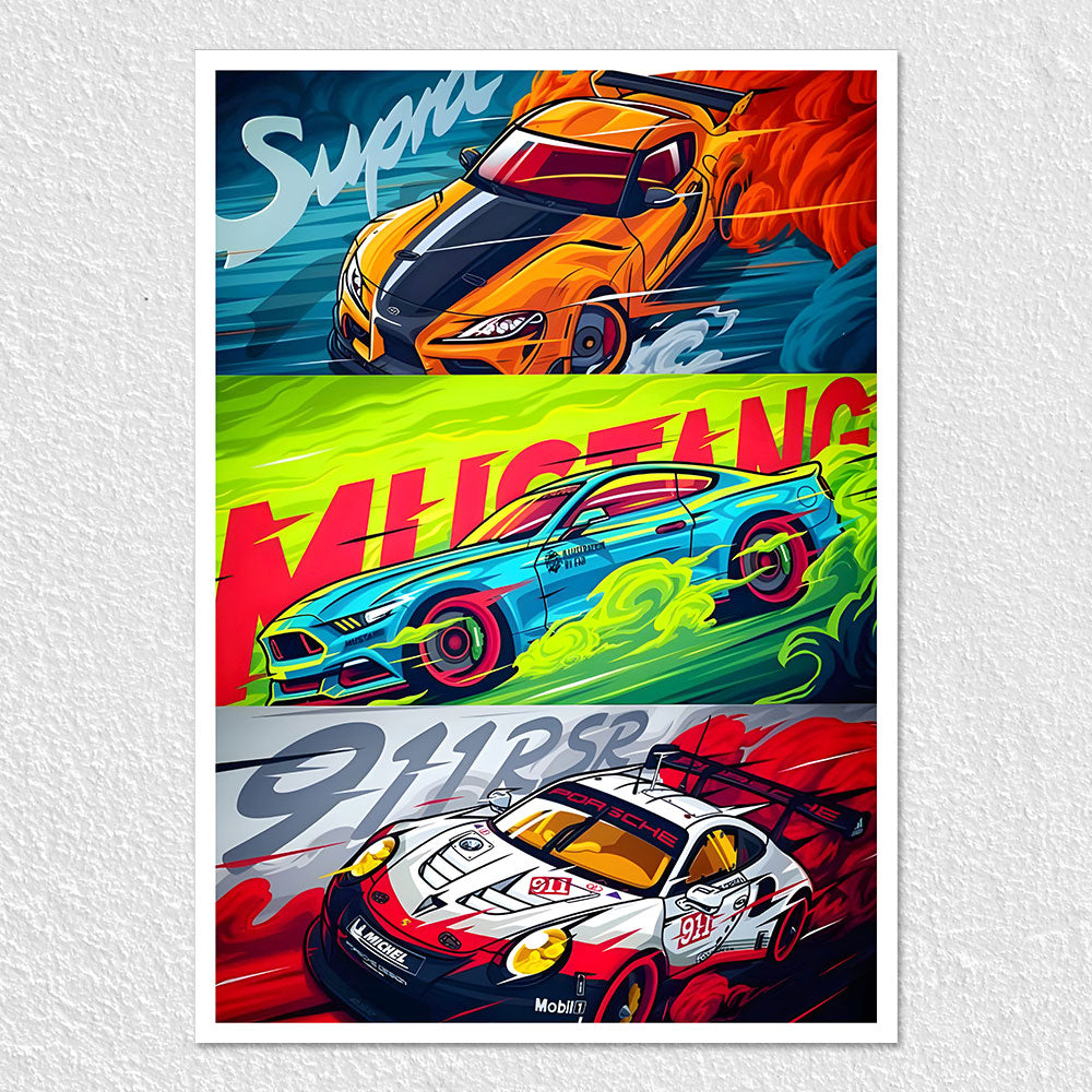 Fomo Store Posters Cars & Bikes Supra, Mustang and 911RSR