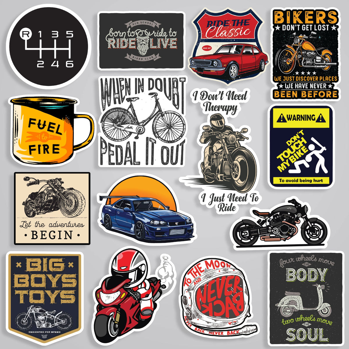 15 Cars & Bikes Stickers Pack 2 - Variety