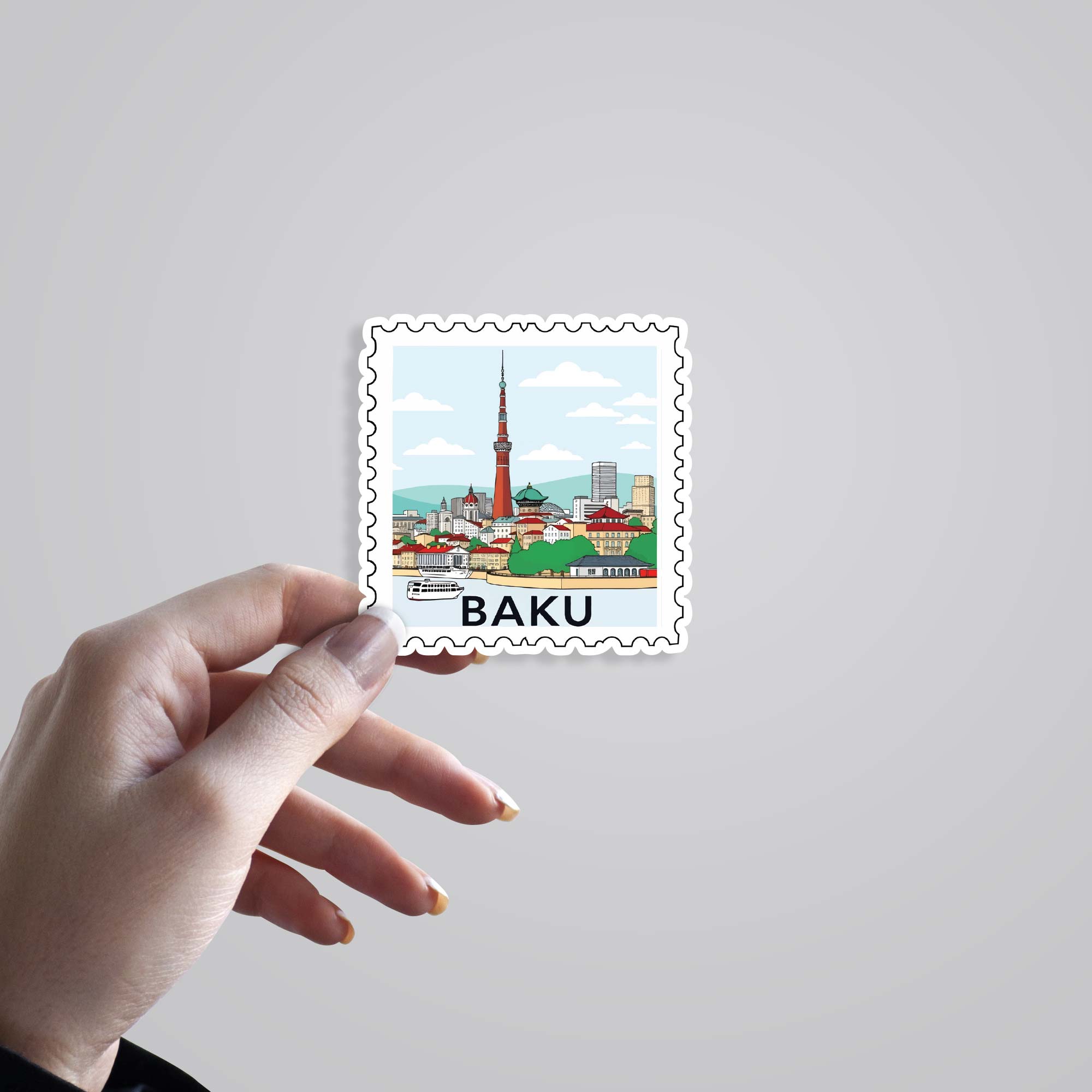Baku City and Tower Post Stamp Travels Stickers